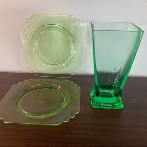 Antique glass vase and plates